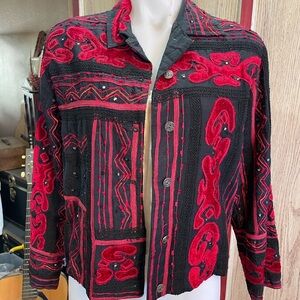 Chico's Black and Red Embroidered Jacket